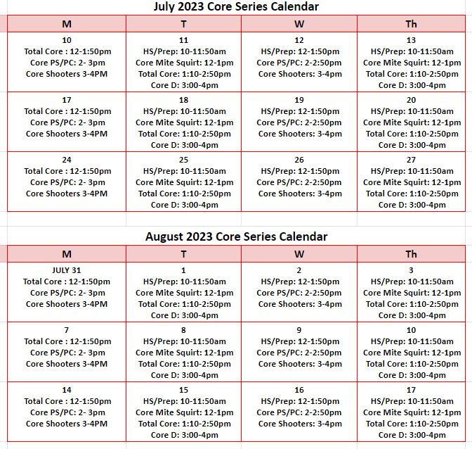 2023 Core Calendar